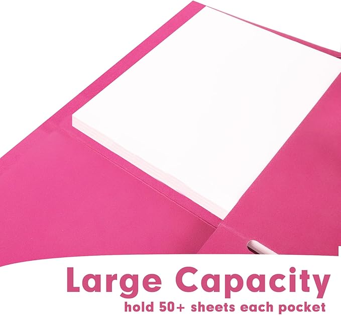 Two Pocket Folders, RAZCC 50 Pack 2 Pocket Folders Fit Letter Size Paper, Paper Folders with Pockets for School Office Business Home, Magenta