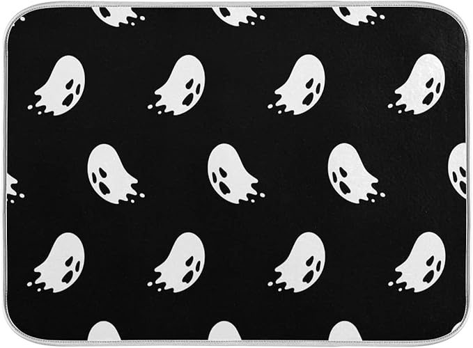 Halloween Spooky Ghost Dish Drying Mat for Kitchen Counter 16 x 18 Inch Absorbent Microfiber Dry Dishes Mats Drainer Mat Dish Drying Pad for Countertops Decor
