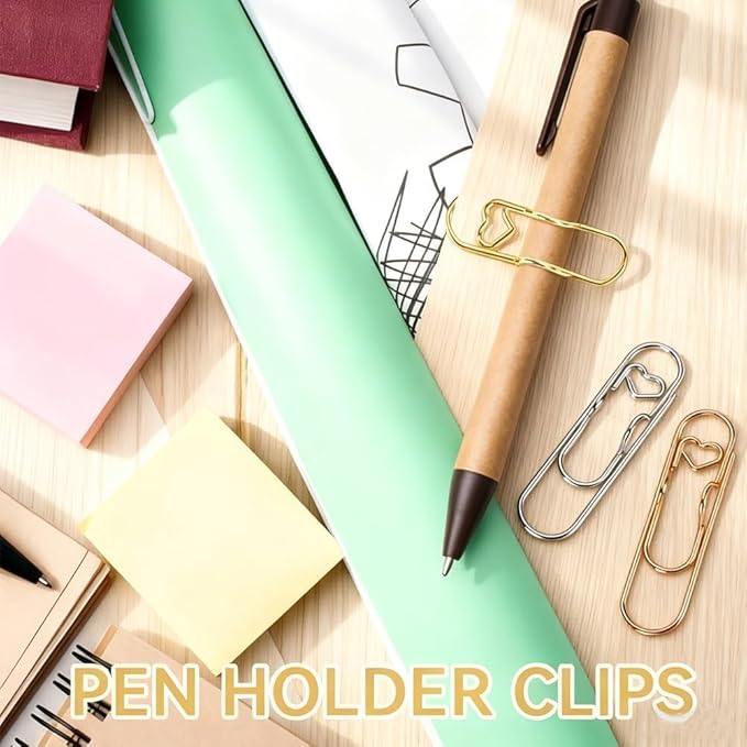 Heart Shaped Metal Pen Clip, Planner Writing Tool Holder, Thickened Carbon Steel, Not Deform/Discolor, for Notebooks Papers Journal Book Planner Jumbo Office Supplies (Silver 10 pcs)