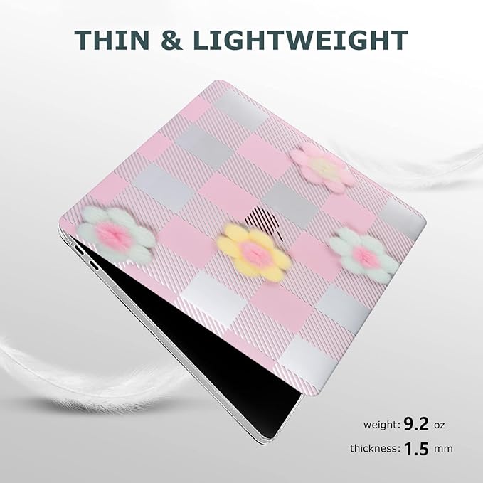DTangLsm for MacBook Pro 13 inch Case 2025 2024-2016 M2 M1 A2338 A2289 A2251 A2159 A1989 A1706 A1708, Gingham Plush Plastic Hard Shell Cover for MacBook Pro 13.3 + Keyboard Cover, Pink Checkerboard