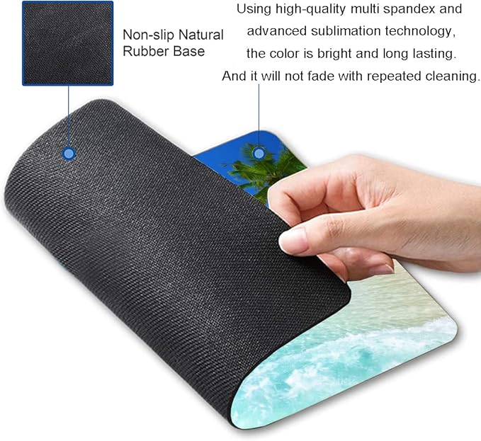 Hokafenle Mouse Pad, Square Beach Style Anti-Slip Rubber Mousepad for Gaming Office Laptop Computer PC Men Women Kids, Cute Custom Pattern, Beach and Coconut Trees Design