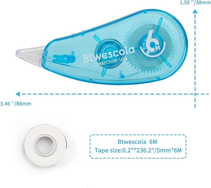 Correction Tape, Easy to Use Applicator for Instant Corrections, 19.7Feet 12-Count Pack Correction Tape for School, Office, Crafting(12pcs/Set)
