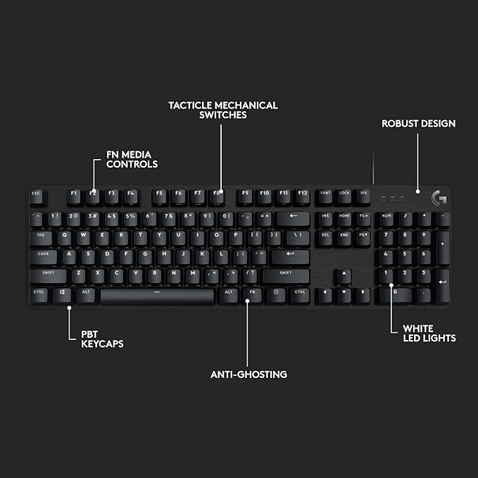 Logitech G413 SE Full-Size Mechanical Gaming Keyboard - Backlit Keyboard with Tactile Mechanical Switches, Anti-Ghosting, Compatible with Windows, macOS - Black Aluminum