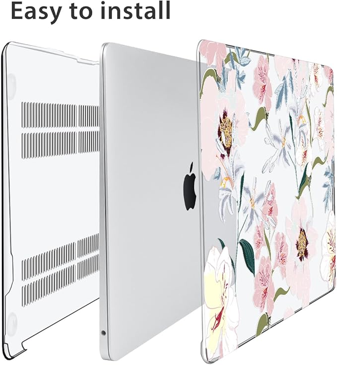 Compatible with MacBook Air 13 inch Case 2022 2021-2018 A2337 M1 A2179 A1932 Retina Display with Touch ID, Plastic Hard Shell Case+Keyboard Cover+Screen Protector+Webcam Cover, Pink Floral