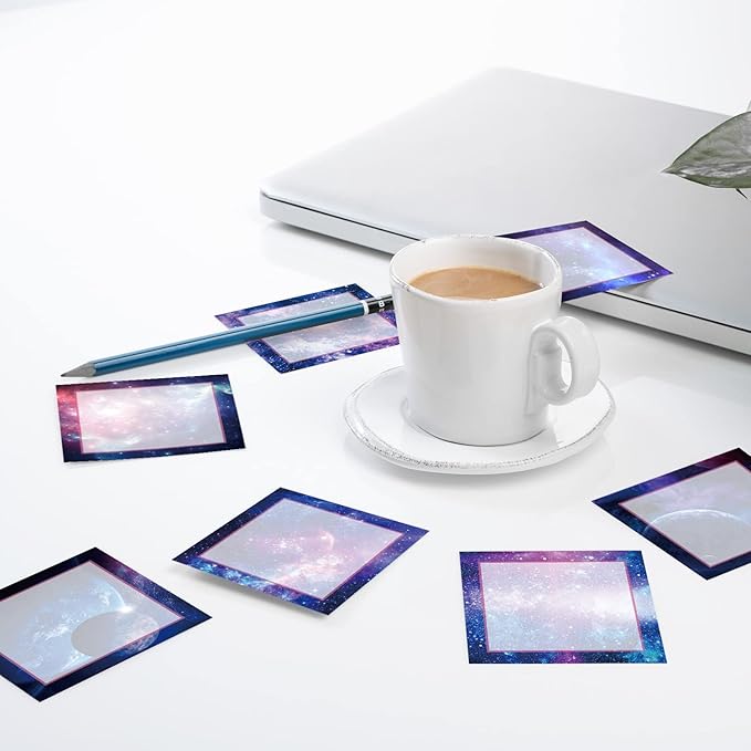 9 Pieces Galaxy Sticky Note Adhesive Galaxy Memo Notes Self-Stick Note Pads for Reminders, Study, Work, Office, School and Home, 9 Styles