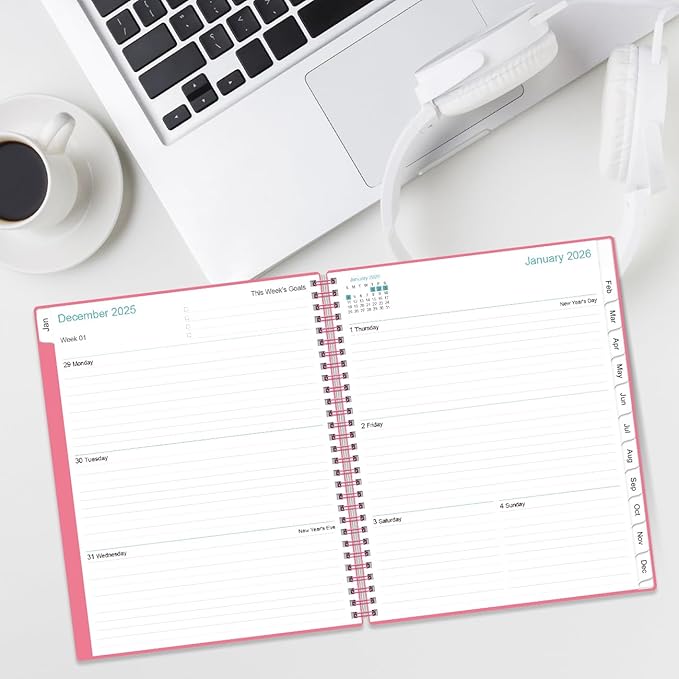 2026 Planner - Planner 2026 from January 2026 to December 2026 with 12 Monthly Tabs, Flexible Cover, Inner Pocket, 8.5" x 11", Pink-B