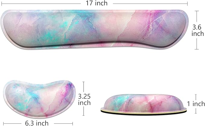 Dapesuom Enlarge Keyboard Wrist Rest, Memory Foam Wrist Cushion for Desk Mats Support, Pain Relief Keyboard Mouse Pad Rests Set with Non-Slip Base for Gaming Laptop Office Computer, Colorful Marble