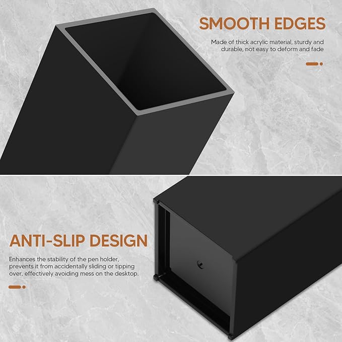 10Pack Black Acrylic Pen Holder, Desktop Pencil Organizer Makeup Brush Holder Acrylic Pencil Cup Stationery Pencil Holder for Desk Office Pen Organizer