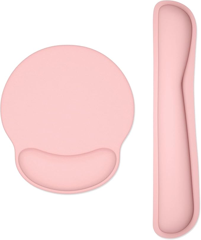 Dapesuom Keyboard Wrist Rest and Mouse Pad with Wrist Support, Memory Foam Cushion for Keyboard and Mouse Set, Ergonomic Desktop Pad Rests with Non Slip Base for Easy Typing & Pain Relief, Rose Pink