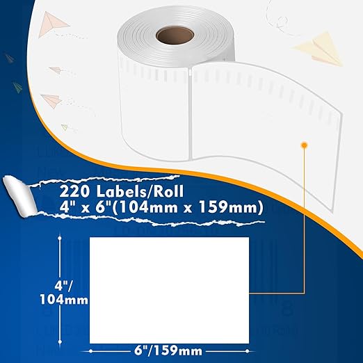 L LIKED 220 PCS 4"x 6" Direct Thermal Labels White Perforated Shipping Label, Compatible with DYMO 4XL 1744907,Zebra, Rollo, Jadens, Nelko, 220 Labels per Roll, 1 Roll