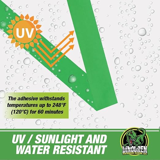 LAUCO DINOGREN High Performance Masking Tape for Car Paint, Heat & Water Resistant, Multi-Purpose Green (1.5 in (6 Rolls))