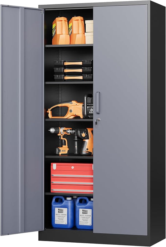 STANI Metal Garage Storage Cabinet with Lock, 71" Steel Lockable File Cabinet, Locking Steel Storage Cabinet with 4 Adjustable Shelves for Home, Office, Warehouse, Garage, School