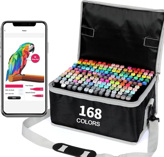 168 Colors Alcohol Markers, Art Markers for Artists with Coloring App, Dual Tip Marker for Adult Painting Sketching Drawing with Travel Case Great Gift Idea
