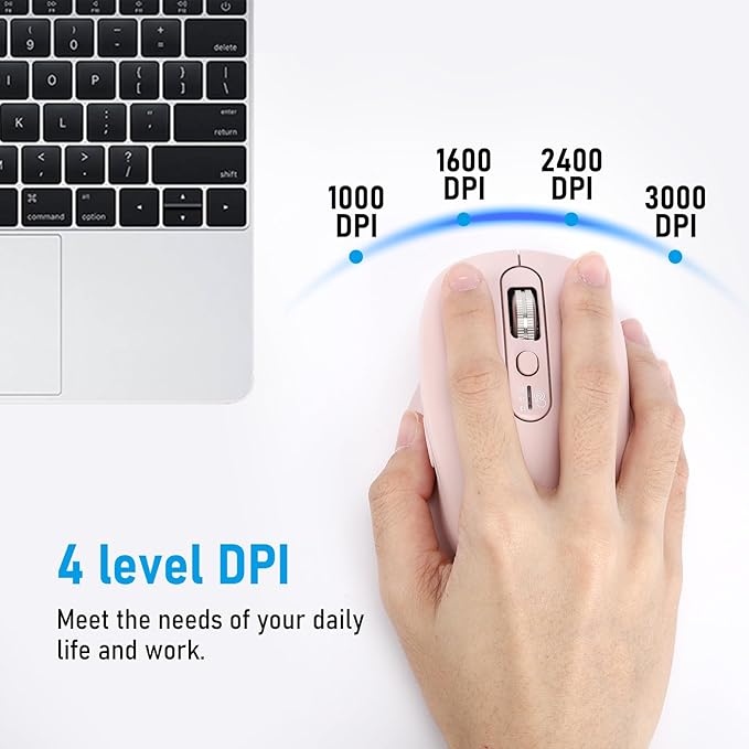 Multi-Device Wireless Bluetooth Mouse, 2.4G USB Receiver and Two Bluetooth, 4-Way Navigation Mice for Computer, Laptop, PC, MacBook, iPad (Pink)