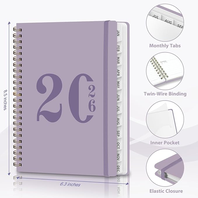 2026 Planner, Weekly and Monthly Calendar Agenda Book, Jan 2026 - Dec 2026, Hardcover Planning Academic Planner for Office School Supplies and Desk Accessories - A5 (6.3'' x 8.5'')