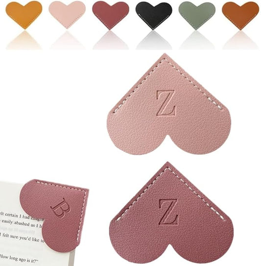 Personalized Leather Heart Bookmark, 26 Letters Customized Corner Book Mark for Reading Women, Book Marker with Initials，Cute Gifts (Light Pink+Deep Pink, Z)
