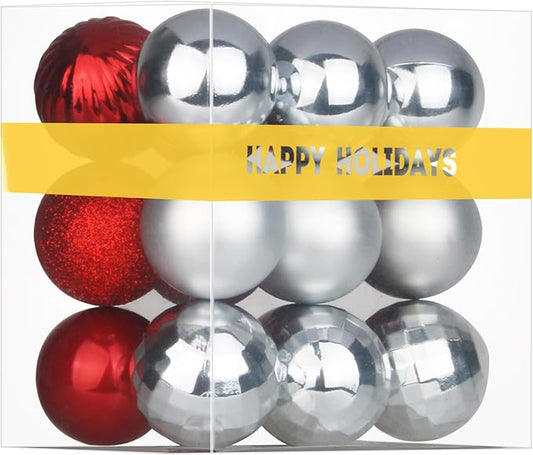 Silver & Red 2.5" Christmas Balls Christmas Tree Decoration Ornaments Shatterproof Hanging Balls for Birthday Halloween Holiday Wedding Decorations Set of 18pcs