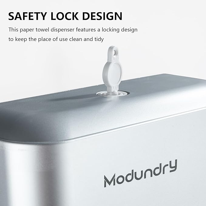 Wall Mount Paper Towel Dispensers: Adhesive No Drilling or Screws Install - Multifold/C/Z/Single fold Tissue Dispenser with Smart Lock, Hand Towel Holder for Bathroom, Restroom, Office, Home (Sliver)