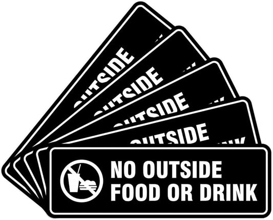 Standard No Outside Food or Drink Door/Wall Sign - Black - Small 5 Pack