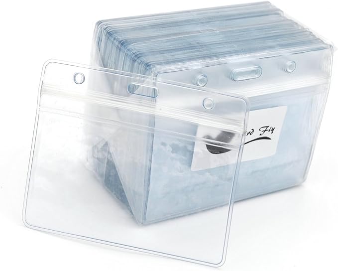 Name Tags,Bird Fiy 50 Pcs Waterproof Type Clear Plastic Horizontal Name Tag Badge Id Card and 50 Pcs Blue Lanyard