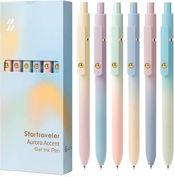 FIOVER Gel Pens, 6 Pcs 0.7mm Comfort Grip Quick Dry Black Ink Pens Fine Point Smooth Writing Pens, Cute Office Back to School Supplies Gifts for Women (6PCS Gradient Black Ink)