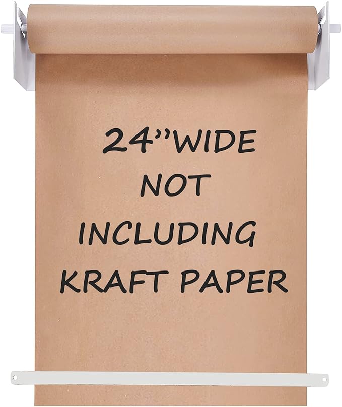 24”Kraft Paper Dispenser Holder Wall Mount, Heavy-Duty Paper Cutter Butcher Paper Dispenser to Do Lists, DIY Drawing, Taking Note, Artwork, Daily Special - White