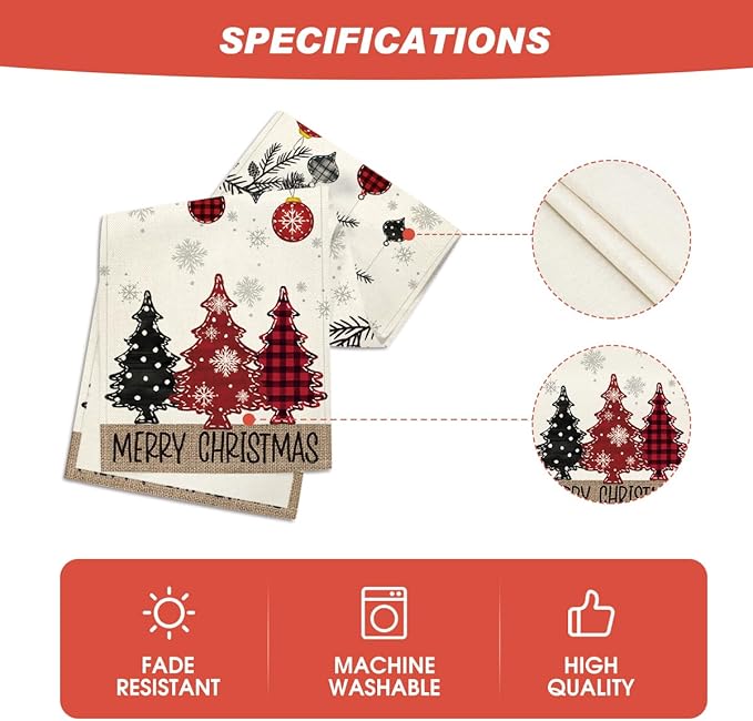 Artoid Mode Red Pine Trees Merry Christmas Table Runner, Winter Xmas Holiday Kitchen Dining Table Decoration for Home Party Decor 13x72 Inch