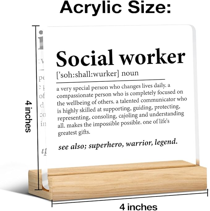 Social Worker Gifts for Women Men, Appreciation Gift for Social Worker Desk Decor Clear Acrylic Desk Decorative Sign Home Office Decoration, 4 x 4 Inches