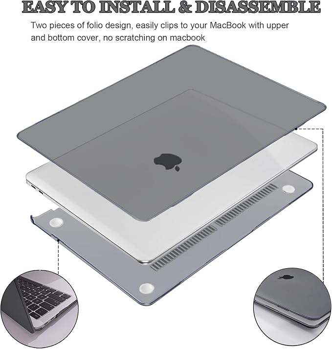 Compatible with MacBook Pro 13 inch Case 2022 2021-2016 Release M2 M1 A2338 A2289 A2251 A1706 A1989 A2159, Plastic Hard Shell Cover Keyboard Skin Screen Film for Mac Pro 13 2018, Crystal Black