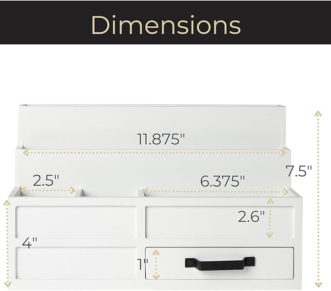 BLU MONACO White Desktop Organizer with Drawer – Paper Wood Bill & Mail Organizer for Office Desk, Countertop & Workspace Storage