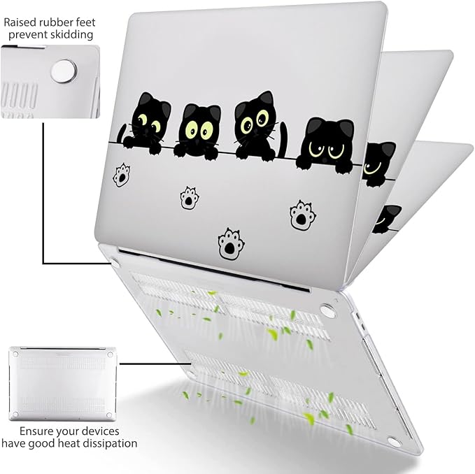 Compatible with MacBook Pro 13 Inch Case M2/M1 2025 2022-2017 A2338 A2289 A2251 A2159 A1989 A1706 A1708 Plastic Hard Shell Case&Keyboard Cover&Mac OS Keyboard Sticker (Black Cat A)