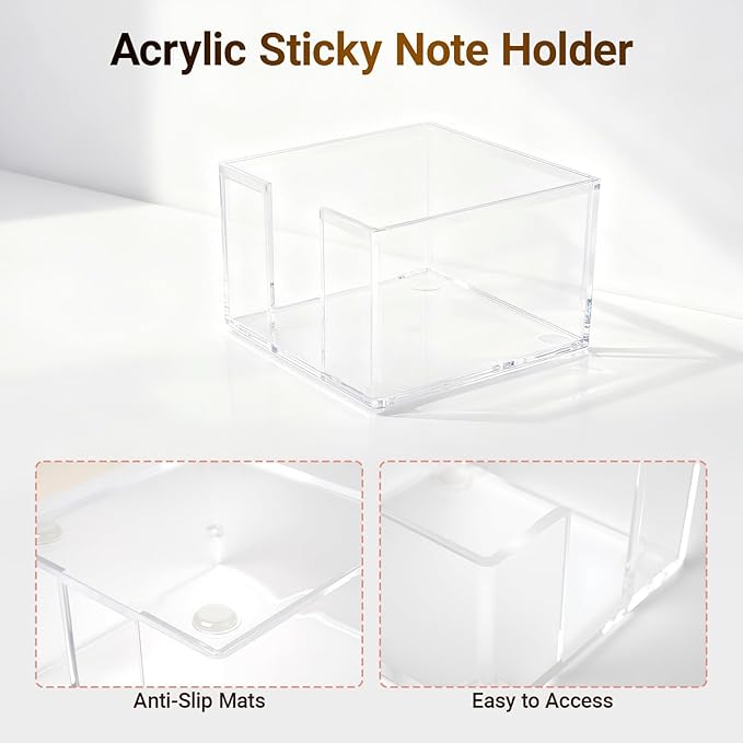 3 Pcs Acrylic Pen Pencil holder and Sticky Note Holder,Clear Desk Organizer,Desk Accessories for Office School Home