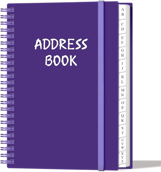 Address Book with Alphabetical Tabs - A5 Telephone & Address Book with Address Contacts, Special Date, Phone, Birthday & Internet Login Password for Home and Office, 6.2" x 8.5", Purple