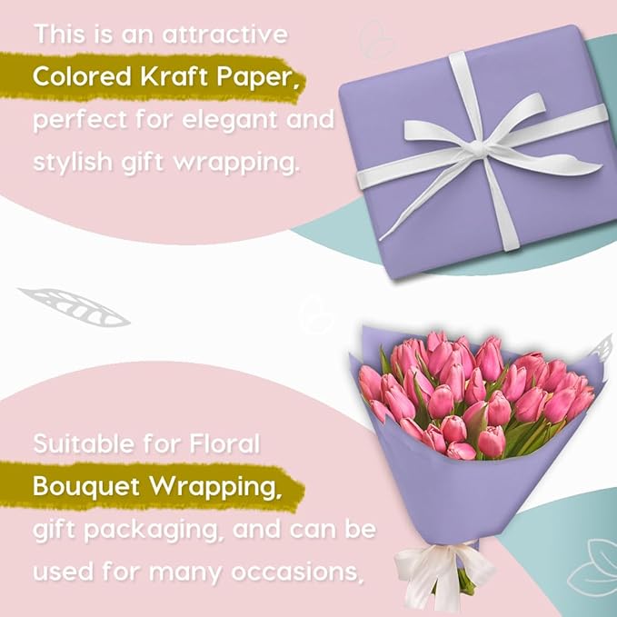 PerkHomy 36" x 2,400" (200') Light Purple Kraft Paper Roll for Craft Bulletin Board Paper Art Table Covering Crafting Gift Wrapping Bouquet Packing Parcel 80GSM 55LB (Light Purple, 36" x 200')