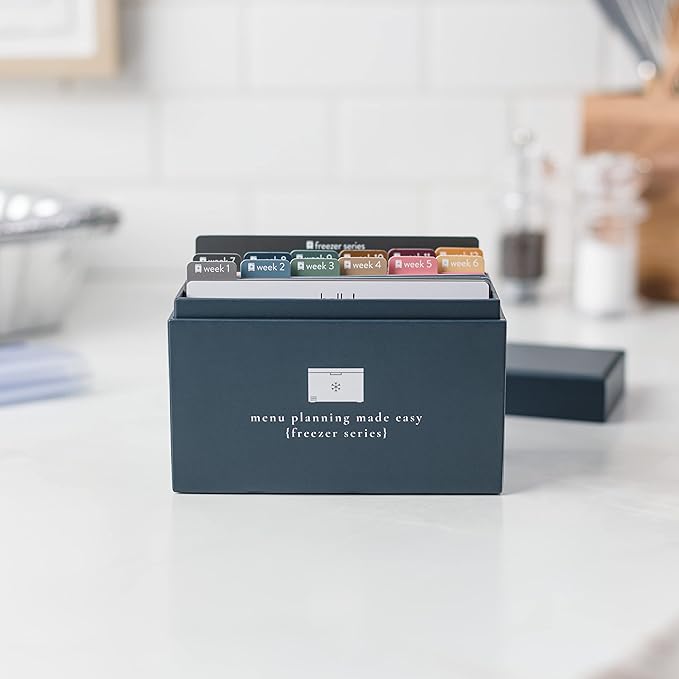 Meal Planner with 72 Recipe Cards (Freezer Menu) - Weekly Menu Planner | Sturdy Recipe Box | 12 Reusable Grocery Shopping Lists | 5 Blank Recipe Cards | Recipe Card Protector | Recipe Ideas