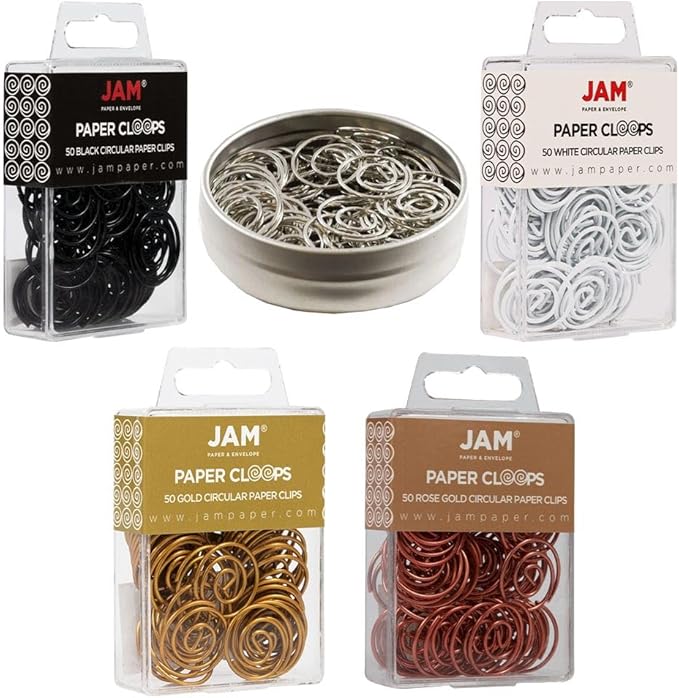 JAM PAPER Circular Paper Clips - Round Paperclips - Business Assortment - 250/Pack
