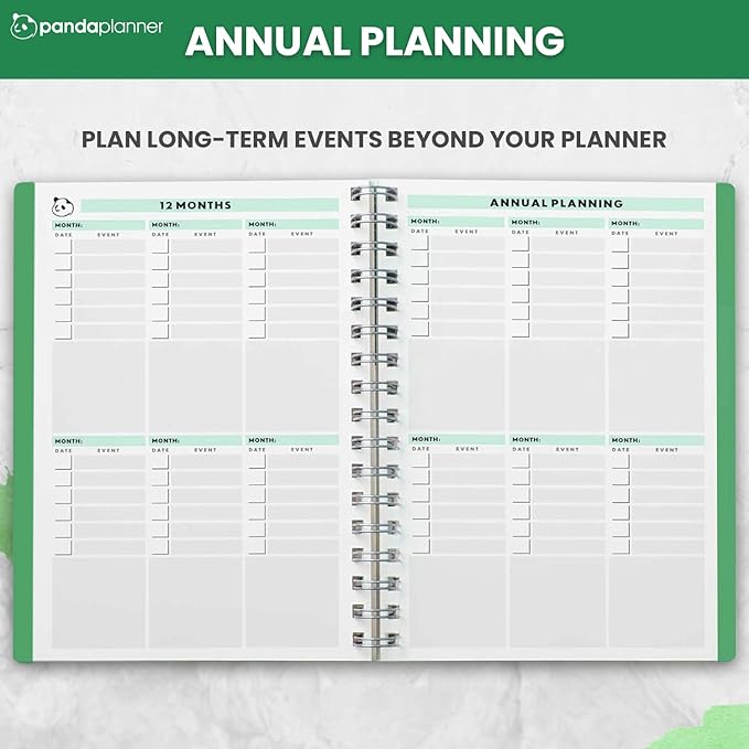 Panda Planner 2025-2026 Undated Daily Planner 5.75" x 8.25" – 90-Day Spiral Productivity & ADHD Planner with Hourly Schedule, Habit Tracker, To-Do List & Monthly Calendar – Panda Journal for Home & Office (Green)