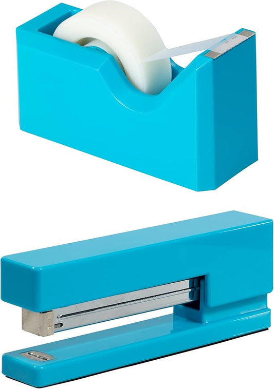 JAM PAPER Office & Desk Sets - 1 Stapler & 1 Tape Dispenser - Blue - 2/Pack