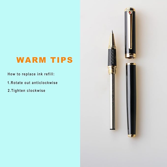 Stunning Luxury Rollerball Pen with 24K Gold Trim,Switzerland Tip with Black Ink Refills, Perfect BallPonit Pen Gift Set for Men Women, Fancy Writing Set for Business,Gloss Black