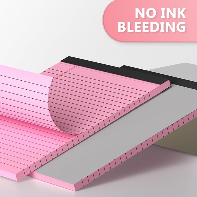 Legal Pads 5x8, College Ruled Paper, Colored Note Pads 5x8, Pink Legal Pad, Purple Notepad, 4 Pack Small Notepads, 30 Sheet/Notepad,Lined Paper with Sturdy Backboard, Note Pad for School,Business,Home