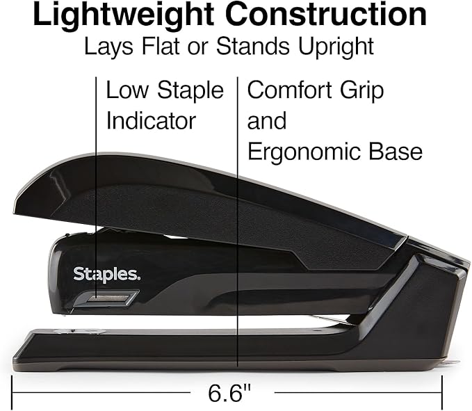 Staples One-Touch Desktop Stapler, 20 Sheet Capacity, Black (44436)