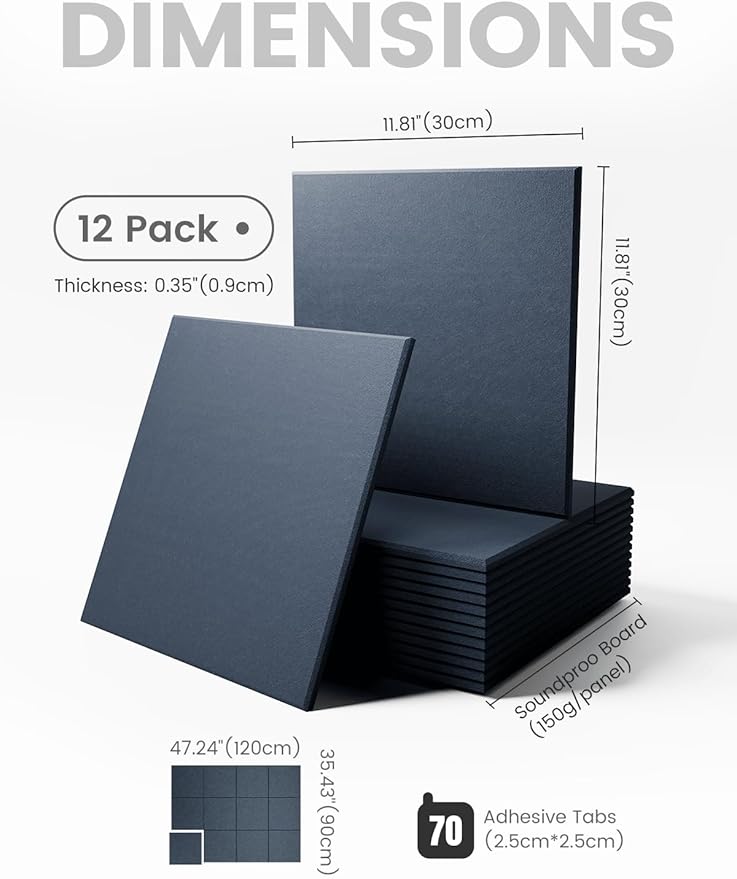 Large Felt Bulletin Board 48" x 36" Cork Board Alternative-12 Pack with 70 Safe Removable Adhesive Tabs, Cork Boards for Walls Cork Board for Home Office Classroom Pin Board - Denim Blue