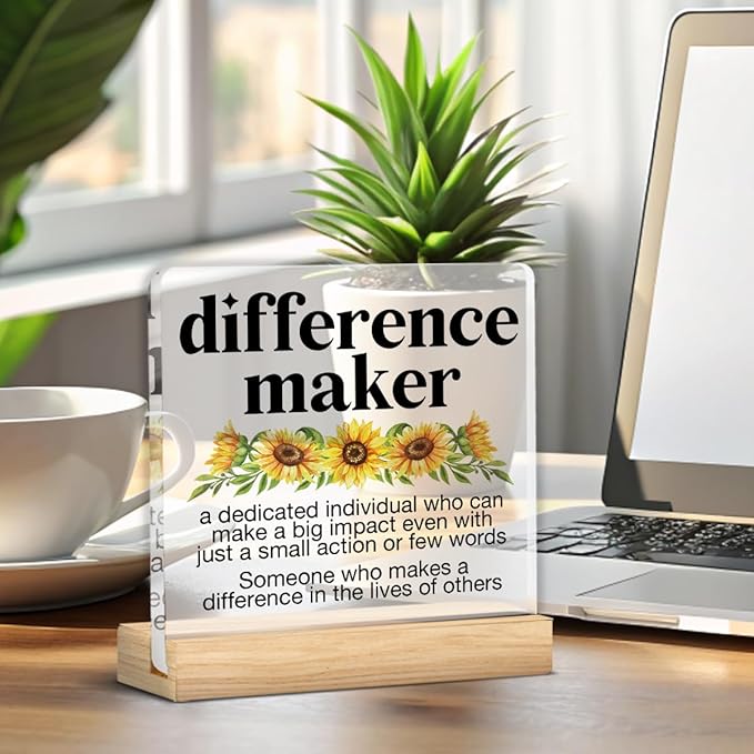Appreciation Gifts for Women Men Coworker, Thank You Gifts for Coworker Teacher Nurse Boss Lady, Difference Maker Definition Acrylic Desk Sign Decor