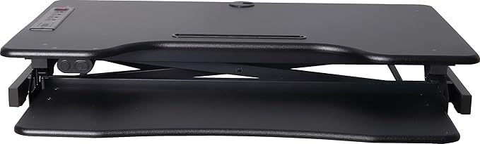 Rocelco 37.4" Electric Standing Desk Converter with AC USB Charger - Motorized Height Adjustable Sit Stand Up Dual Monitor Riser - Tabletop Computer Workstation - Large Keyboard Tray - Black (R EDRB2)
