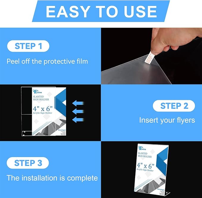 EHWINE 24 Pack 4 x 6 Acrylic Sign Holder, Clear Plastic Signs Display Stand, Vertical Slanted Back Paper Holder Stand up Table Top Sign Holders Flyer Stand Frames Suitable for Office Business Store