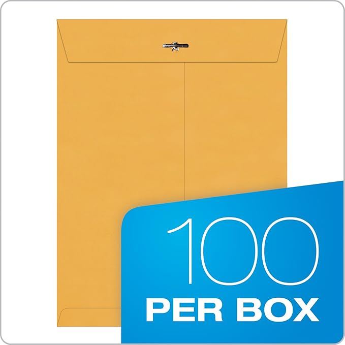 Quality Park 8-3/4 x 11-1/2 Clasp Envelopes, Clasp and Gummed Closures for Storing or Mailing, Extra Heavy-Duty 32 lb Kraft Paper, 100 per Box (QUA37787), Light Brown