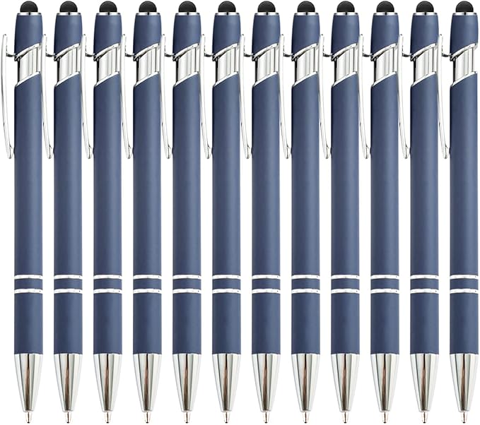 PASISIBICK 12 Pieces Blue Ballpoint Pen with Stylus Tip, 2 in 1 Stylus Stylish Pen, Premium Metal Stylus Pen for Touch Screens, Black Ink, 1.0 mm Medium Point.(12 PCS Blue)