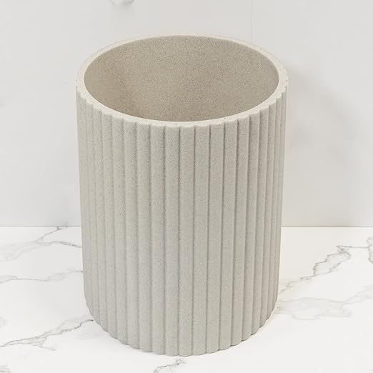 Beige Luxury Stone Bathroom Trash Can, Modern Bathroom Office Trash Can, Resin Wastebasket, Garbage Receptacle Bin for Bathrooms, Offices, Powder Rooms, Kitchens (Beige)