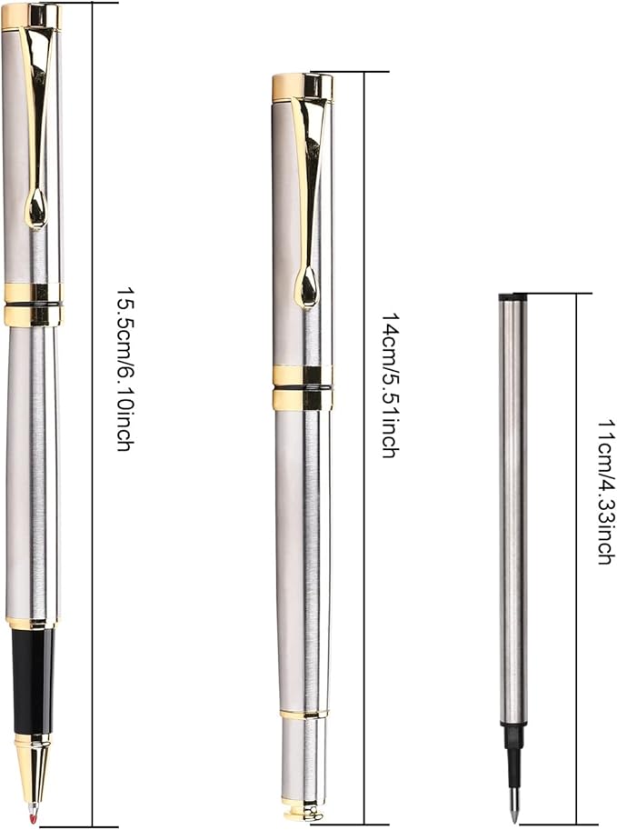 YIVONKA Luxury Ballpoint Pens Best Ball Pen Gift Set for Men & Women Professional Executive Office Nice BallPens Classy Gift Box Ballpoint Black Refill Line width 0.5mm (Silver)