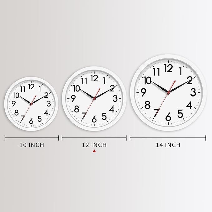 AKCISOT 12 Inch Wall Clock Silent Non Ticking Modern Wall Clocks Battery Operated, Analog Classic Clock Decorative for Bedroom, Kitchen, Home Office, Bathroom, School, Living Room (White)